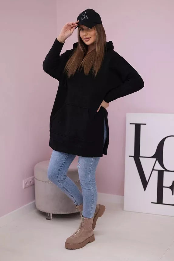 Moteriškas juodas džemperis su gobtuvu Wine