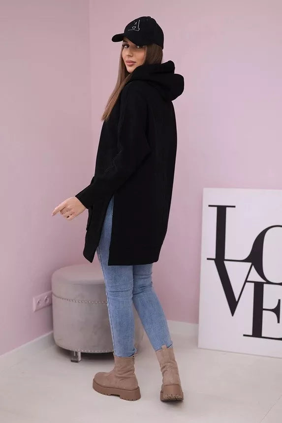 Moteriškas juodas džemperis su gobtuvu Wine