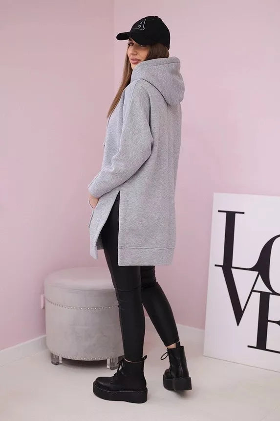 Moteriškas šviesiai pilkas džemperis su gobtuvu Wine