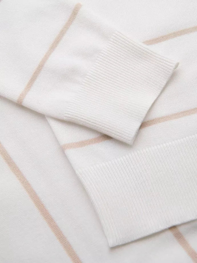 Vyriški dryžuoti baltos spalvos su rusvomis juostelėmis polo marškinėliai Ton