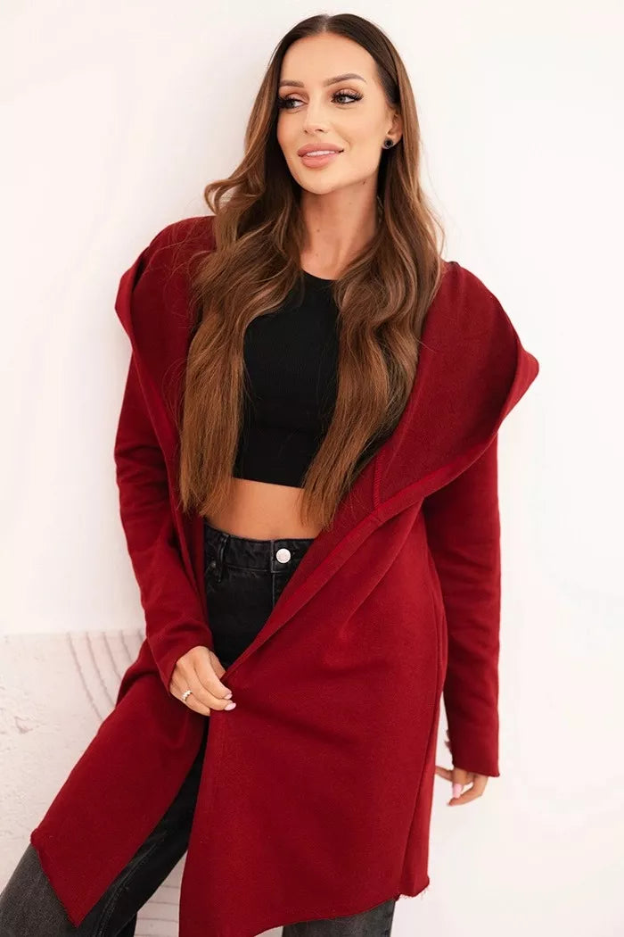 Moteriškas bordo megztinis su gobtuvu Alison