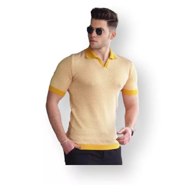 Vyriški  geltonos/baltos spalvos marškinėliai Hippie