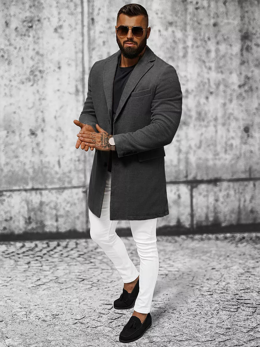 Elegantiškas tamsiai pilkas vyriškas paltas Sugal