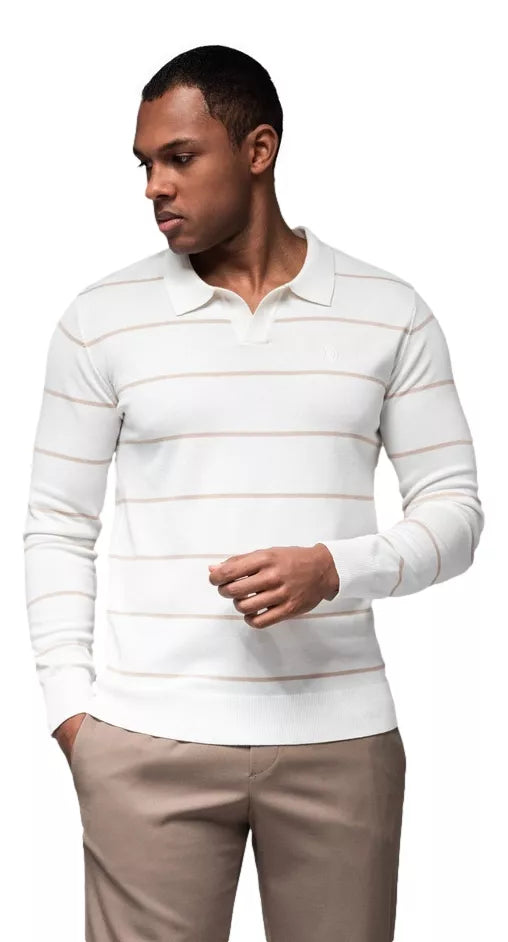 Vyriški polo marškinėliai ilgomis rankovėmis baltos spalvos Don