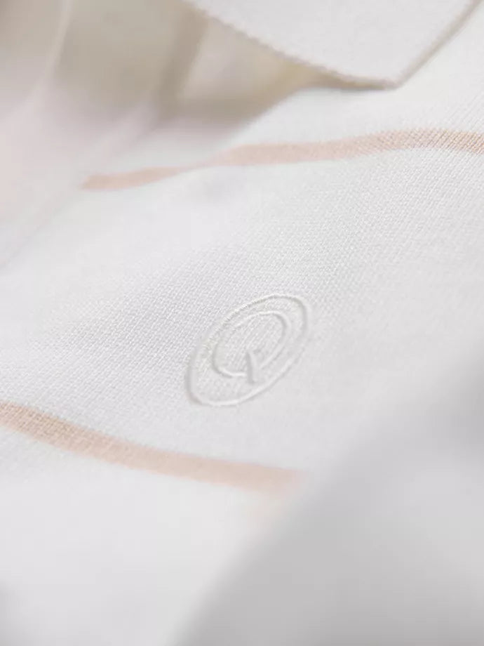 Vyriški dryžuoti baltos spalvos su rusvomis juostelėmis polo marškinėliai Ton