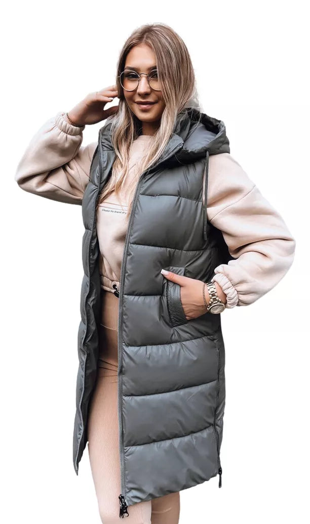 Ilga pilka liemenė su gobtuvu Far