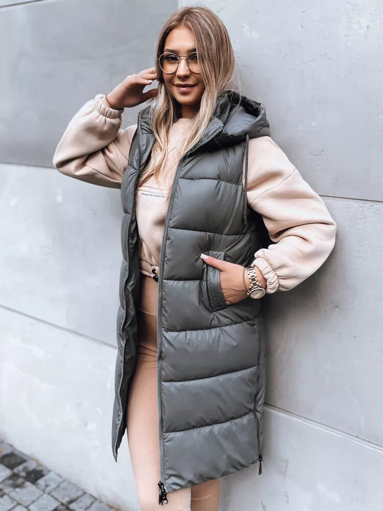 Ilga pilka liemenė su gobtuvu Far