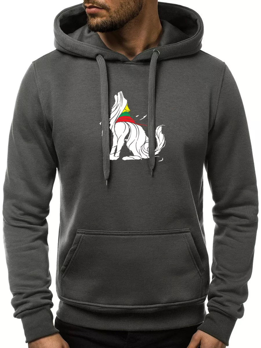 Grafitinės spalvos vyriškas džemperis su gobtuvu Vilkas