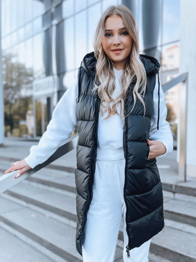 Ilga juoda liemenė su gobtuvu Far