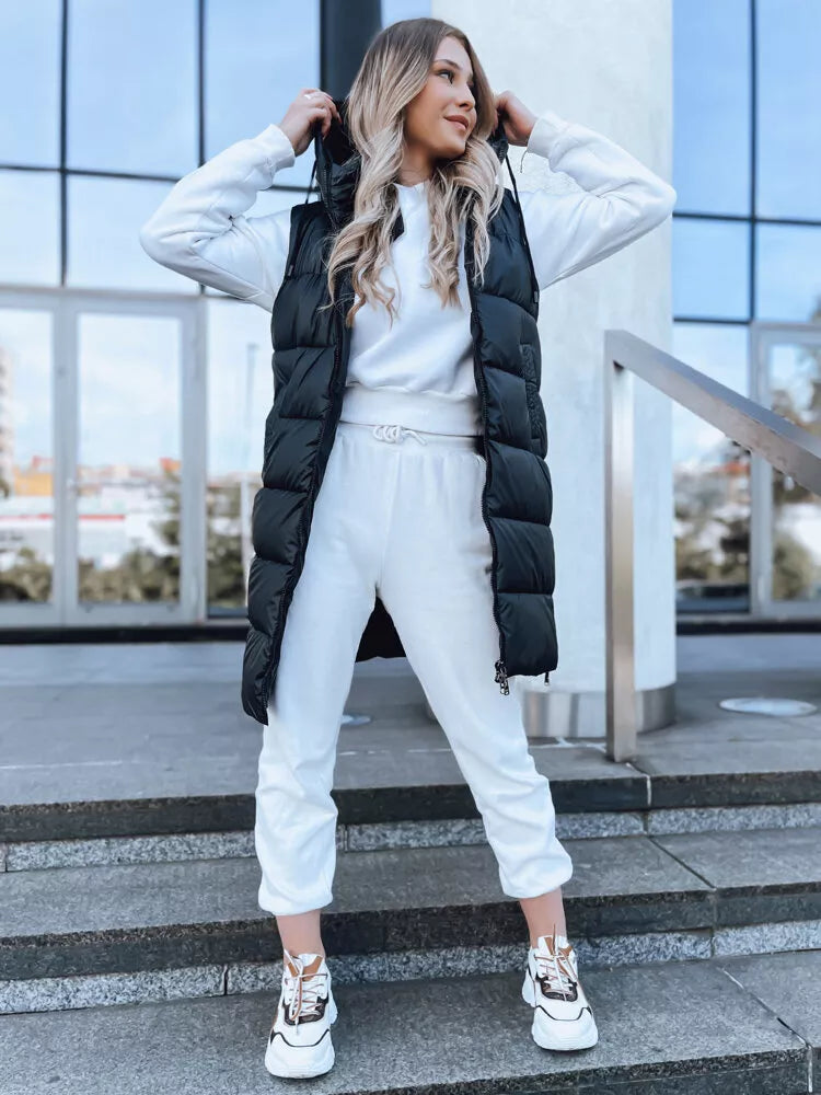 Ilga juoda liemenė su gobtuvu Far