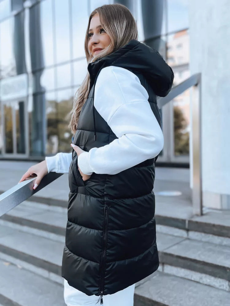 Ilga juoda liemenė su gobtuvu Far