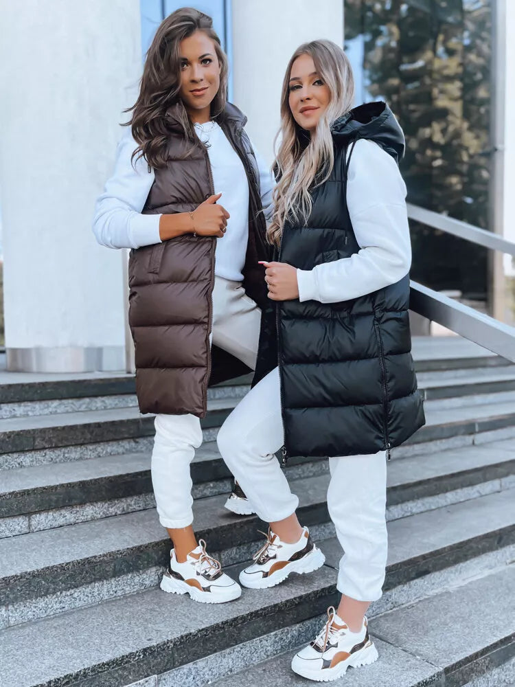 Ilga juoda liemenė su gobtuvu Far