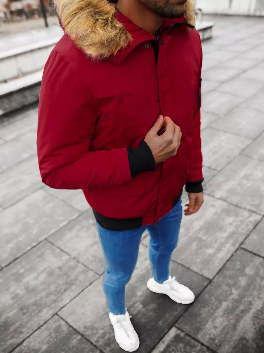 Bomber stiliaus žieminė bordo vyriška striukė Lemor