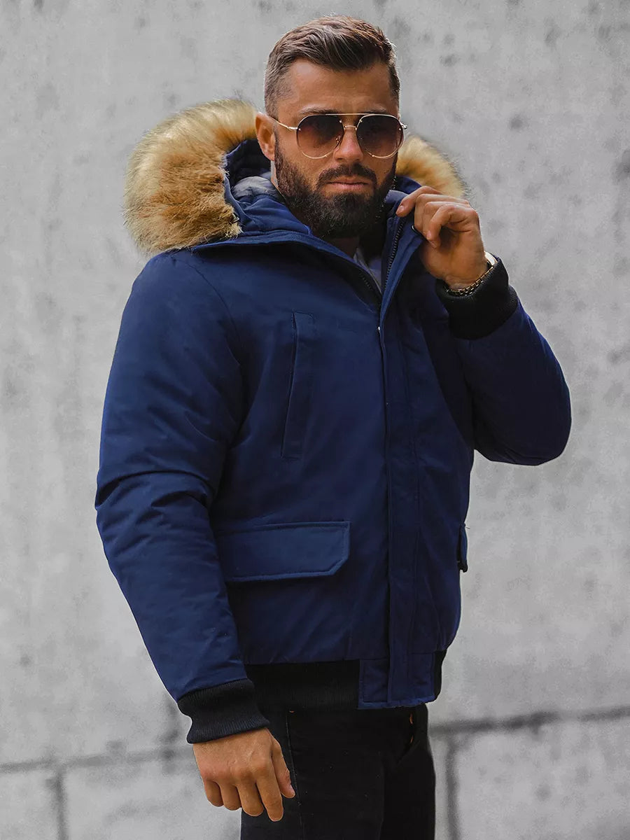 Bomber stiliaus žieminė tamsiai mėlyna vyriška striukė Lemor