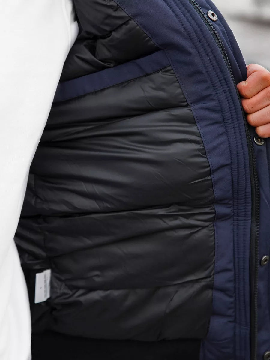 Bomber stiliaus žieminė tamsiai mėlyna vyriška striukė Lemor