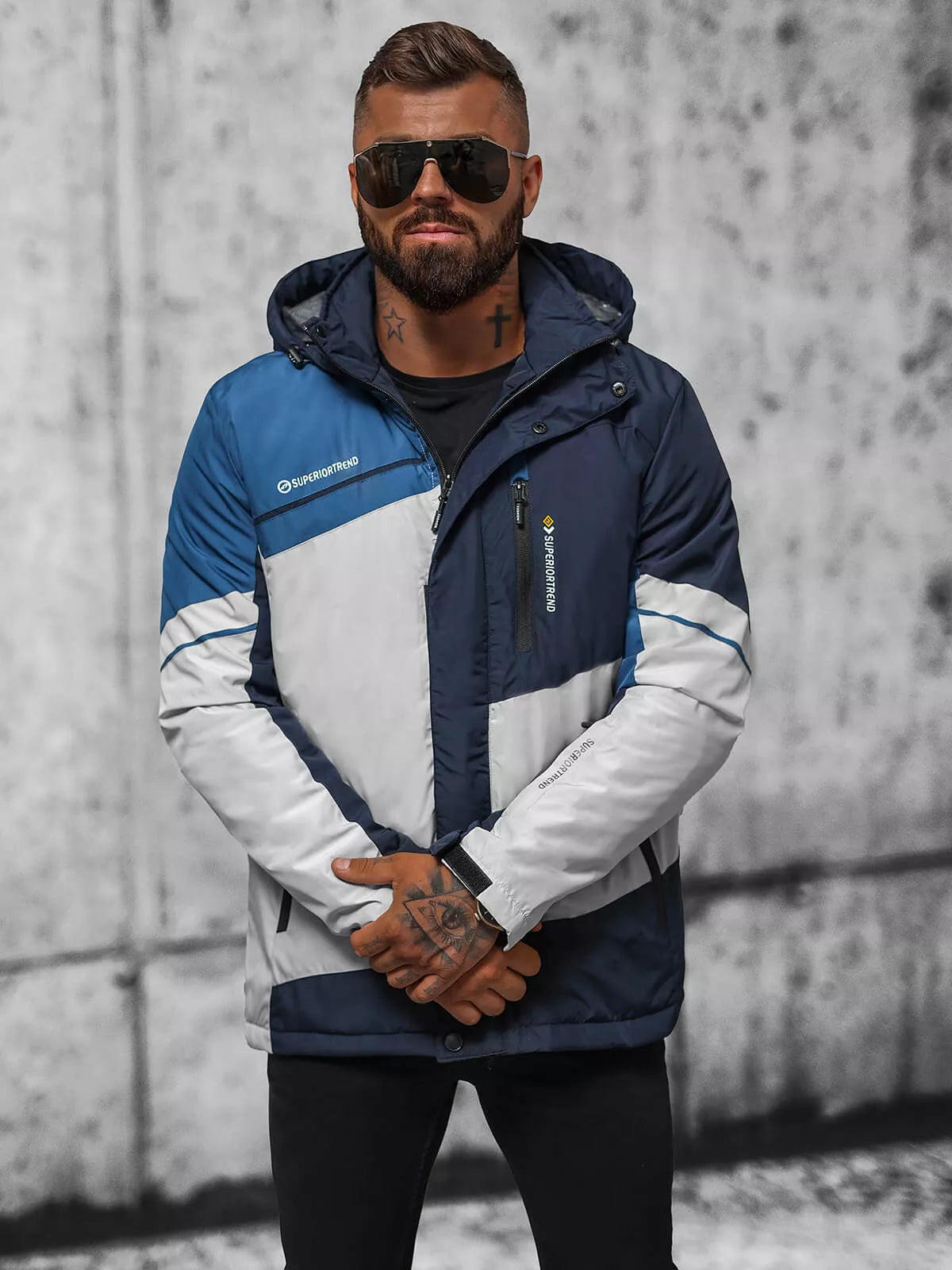 Pilka - tamsiai mėlyna striukė Reker