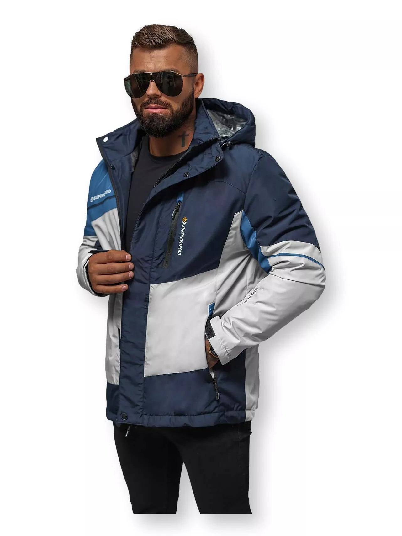 Pilka - tamsiai mėlyna striukė Reker