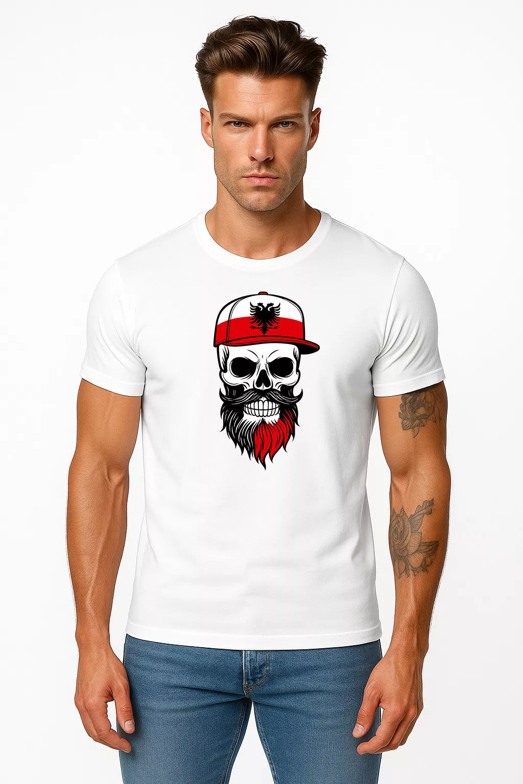 Vyriški balti marškinėliai Poland skull cap
