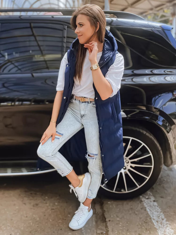 Tamsiai mėlyna moteriška liemenė su gobtuvu Luves