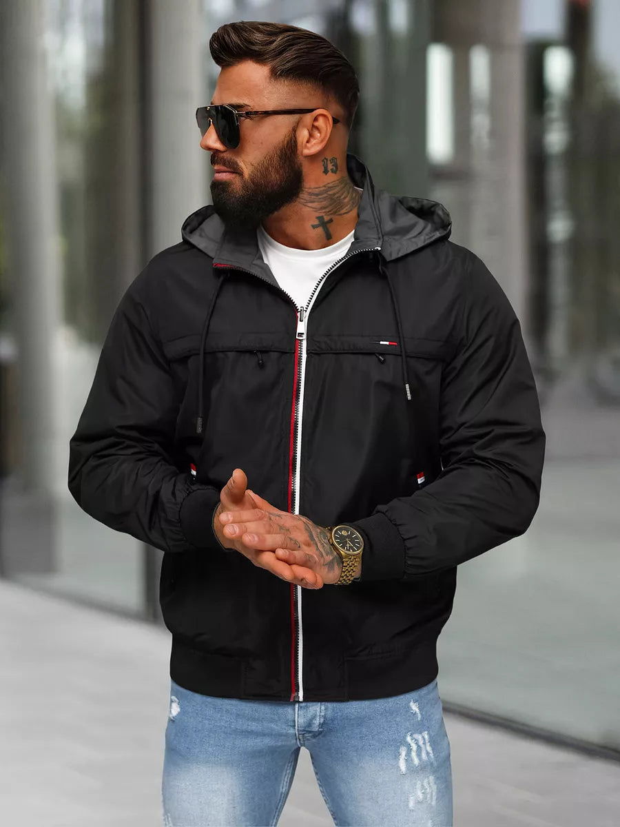 Juoda striukė su gobtuvu Kemir