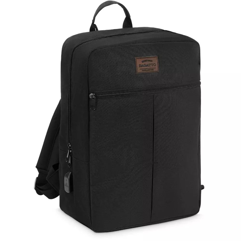 Juoda kelioninė kuprinė, skirta lėktuvui Mora