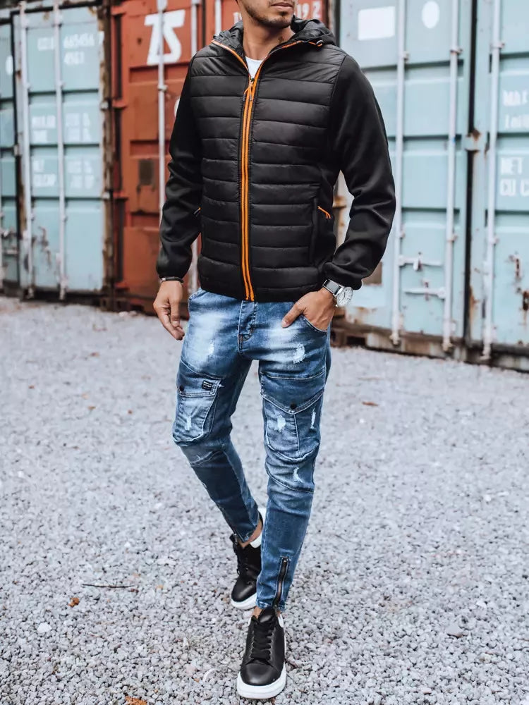 Vyriška juodos spalvos striukė su oranžinėmis detalėmis Olen