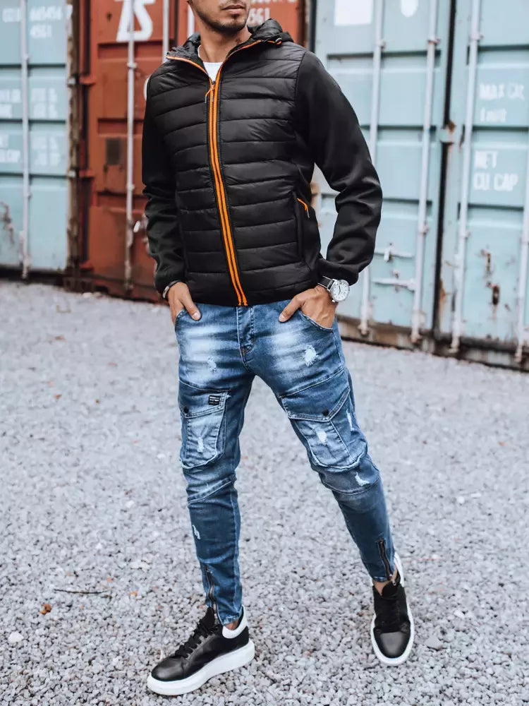 Vyriška juodos spalvos striukė su oranžinėmis detalėmis Olen