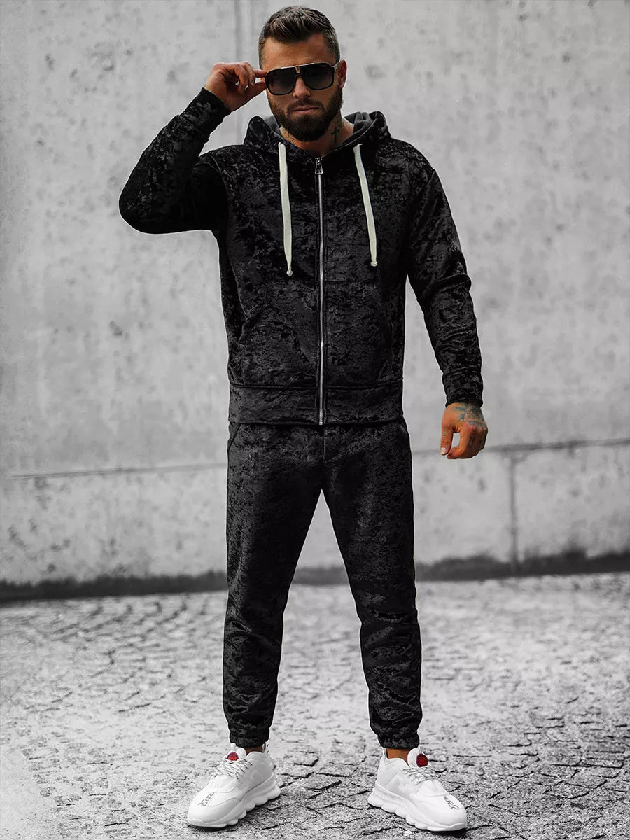 Juodas veliūrinis vyriškas komplektas Omilo