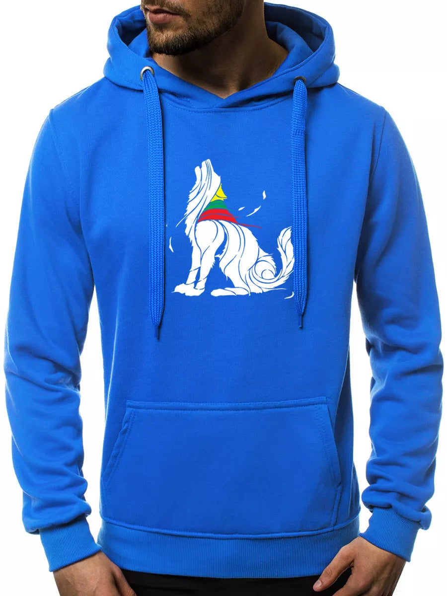 Mėlynos spalvos vyriškas džemperis su gobtuvu Vilkas