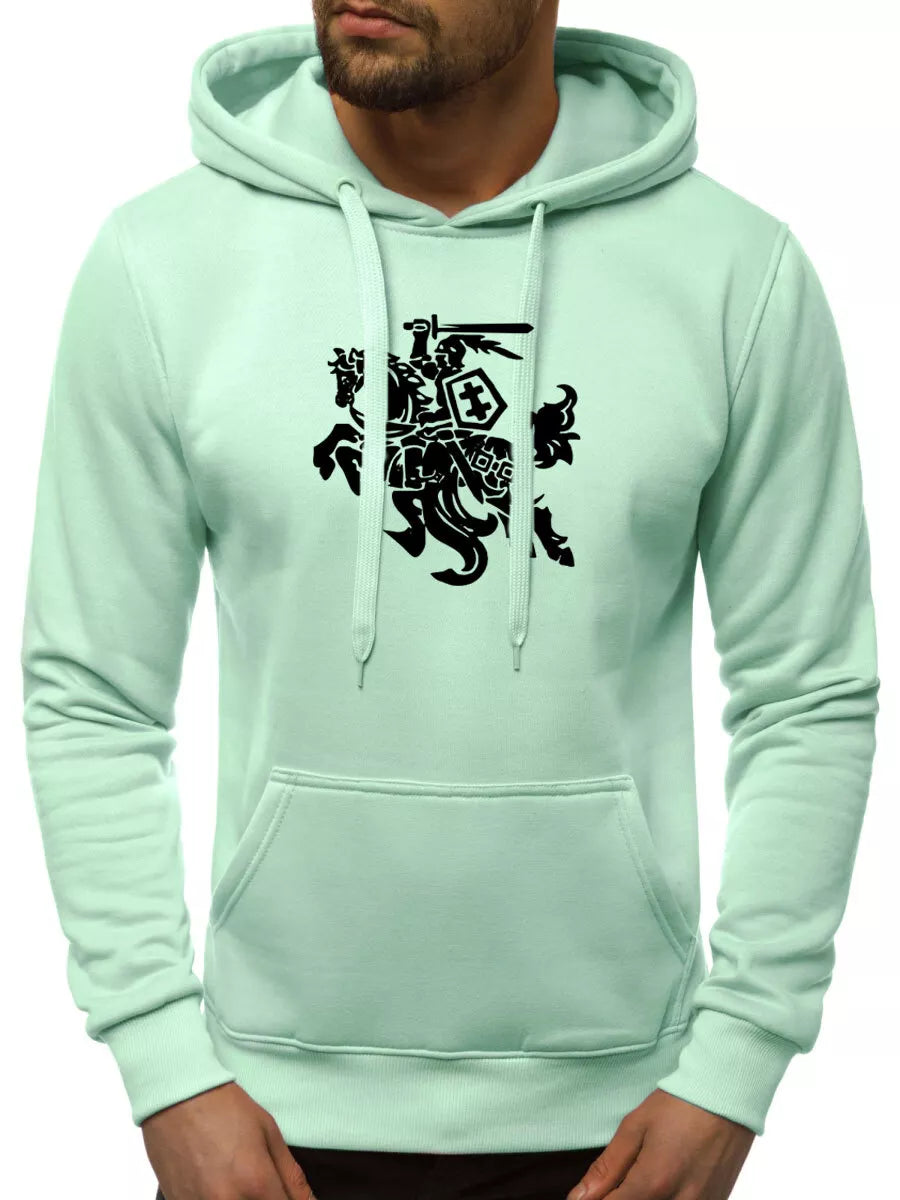 Mėtinės spalvos vyriškas džemperis su gobtuvu Vytis