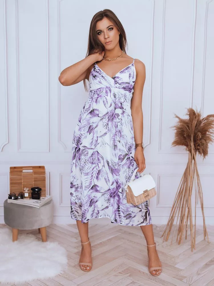 Balta moteriška suknelė violetinėmis gėlėmis Ladybird