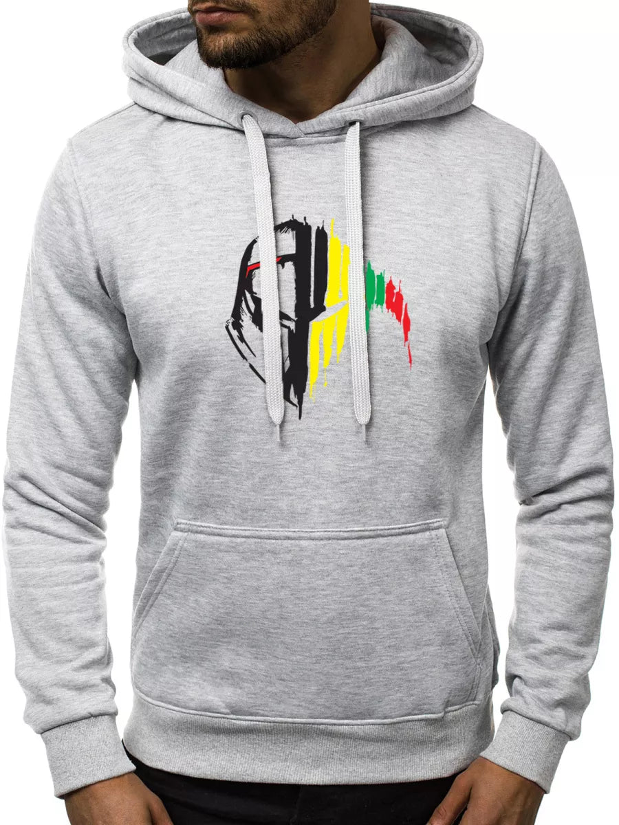 Pilkos spalvos vyriškas džemperis su gobtuvu Riteris