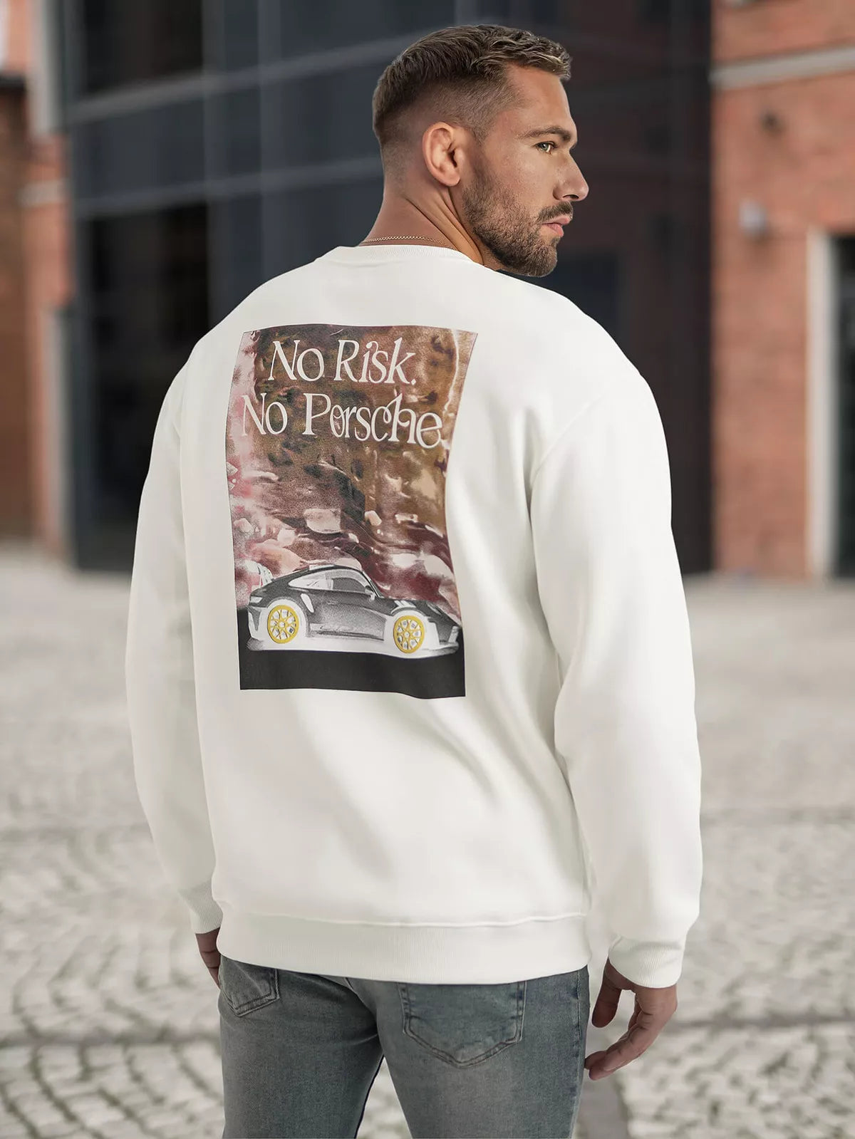 Vyriškas baltas džemperis be gobtuvu Risk