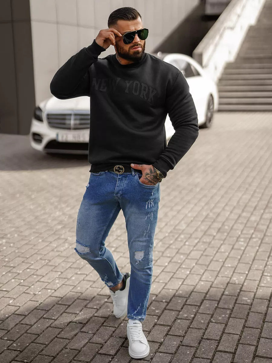 Vyriškas juodos spalvos džemperis be gobtuvo New York