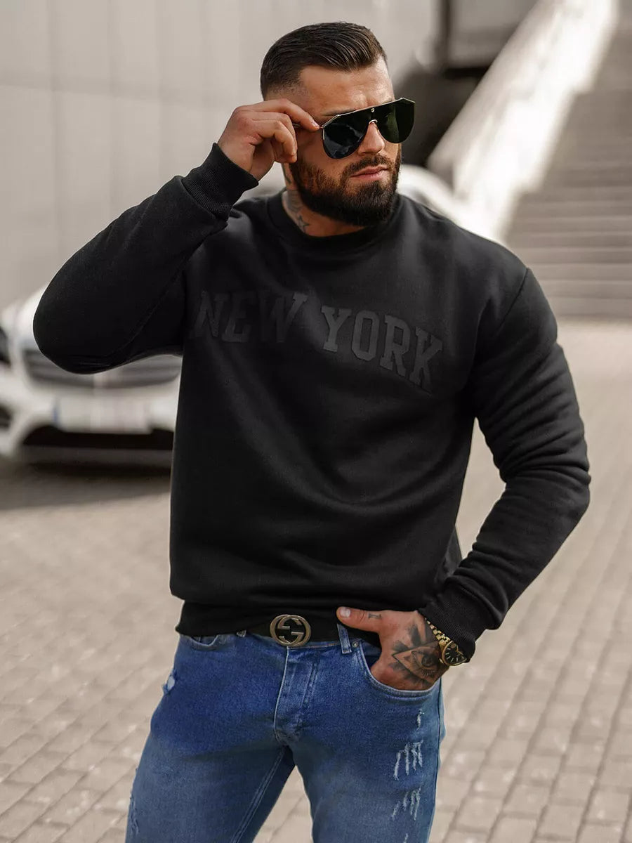 Vyriškas juodos spalvos džemperis be gobtuvo New York
