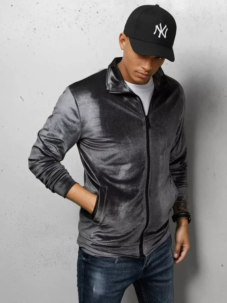 Vyriškas tamsiai pilkas veliūrinis džemperis Onil