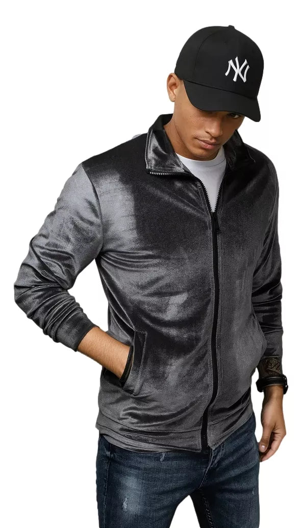 Vyriškas tamsiai pilkas veliūrinis džemperis Onil