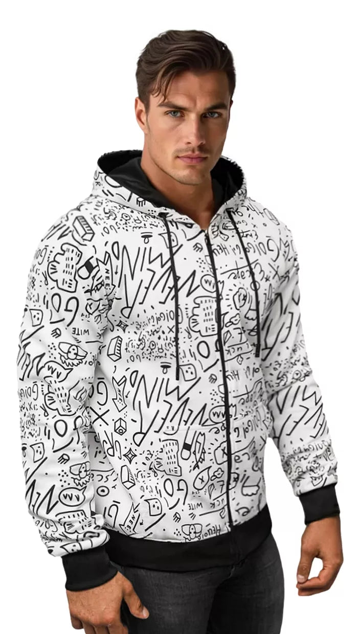 Baltos spalvos džemperis su gobtuvu Mind