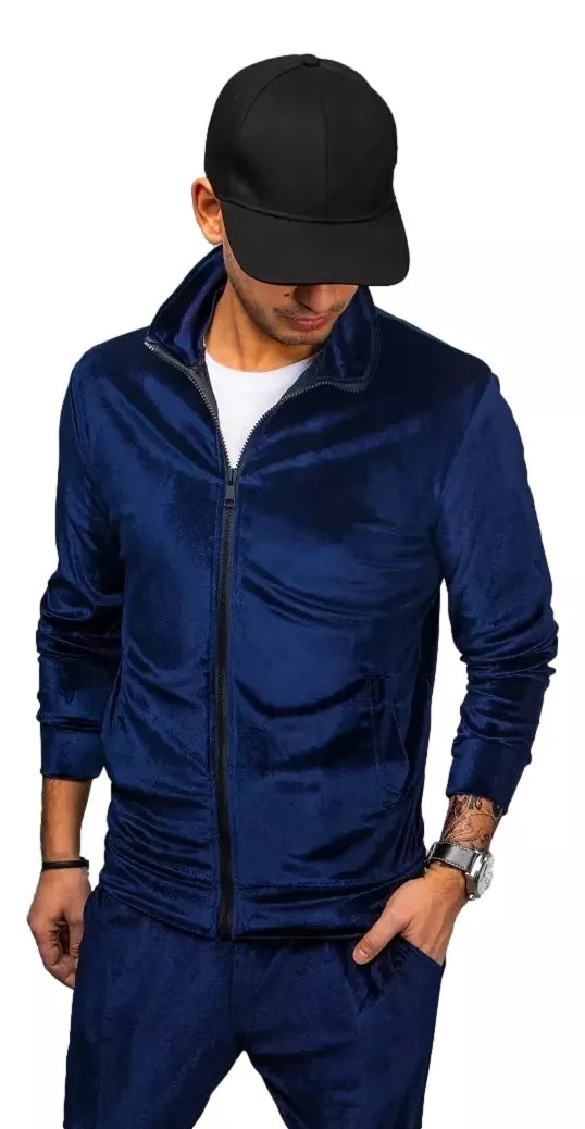 Vyriškas tamsiai mėlynas veliūrinis džemperis Onil