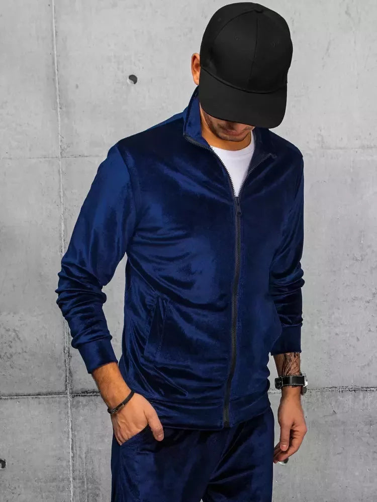 Vyriškas tamsiai mėlynas veliūrinis džemperis Onil