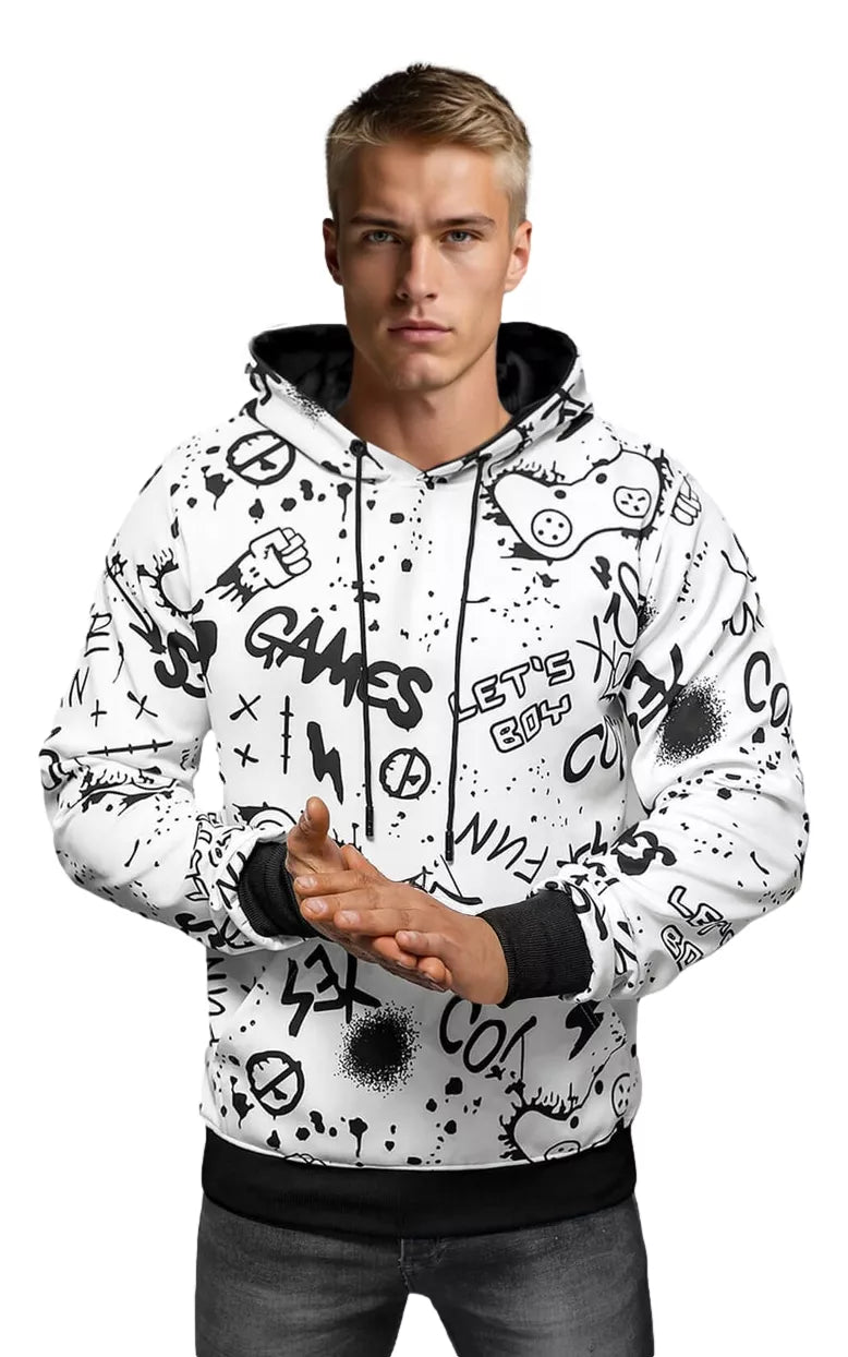 Vyriškas baltas džemperis su gobtuvu Games