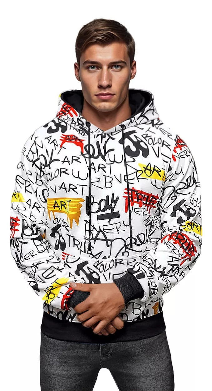 Vyriškas baltas džemperis su gobtuvu