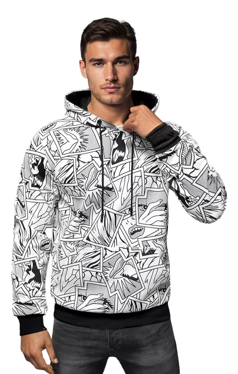 Vyriškas baltos spalvos džemperis su gobtuvu Trum