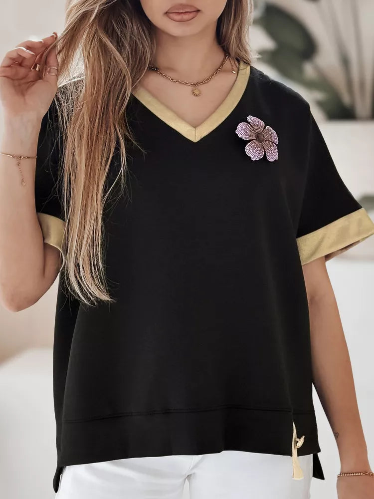 Moteriška oversize tipo juodi marškinėliai Shine