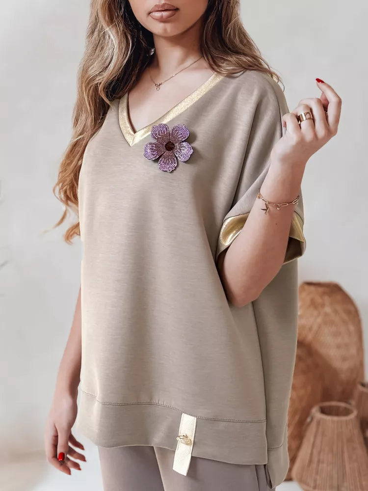 Moteriška oversize tipo rudi marškinėliai Shine