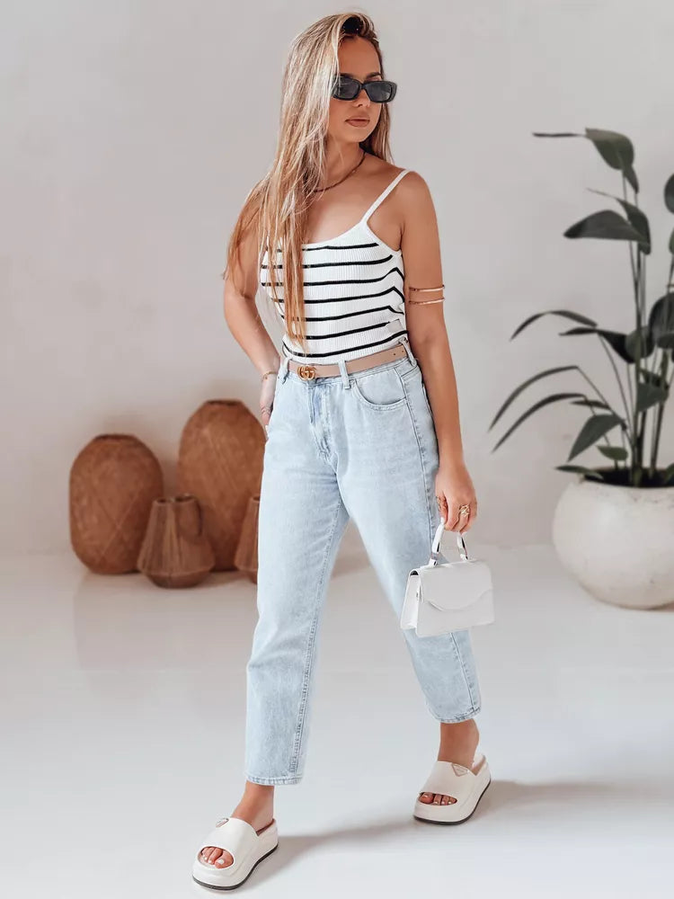 Moteriška balta dryžuota glaustinukė Strip