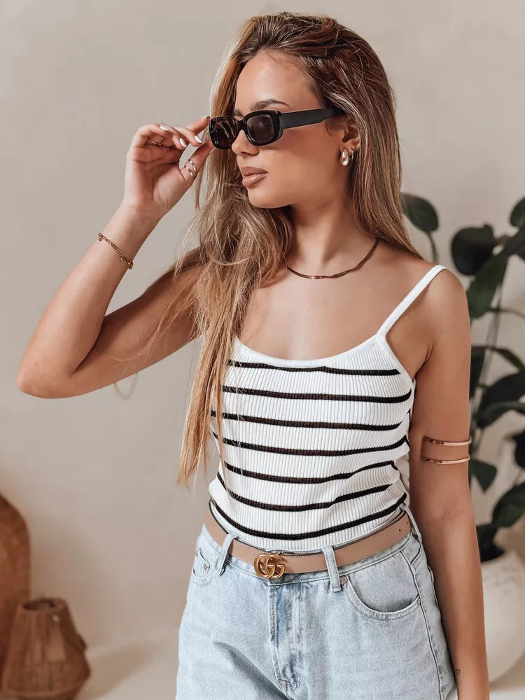 Moteriška balta dryžuota glaustinukė Strip