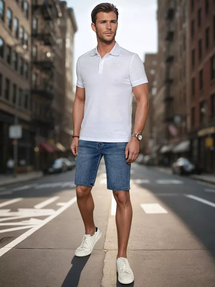 Vyriški mėlynos spalvos trumpi džinsiniai šortai Džin