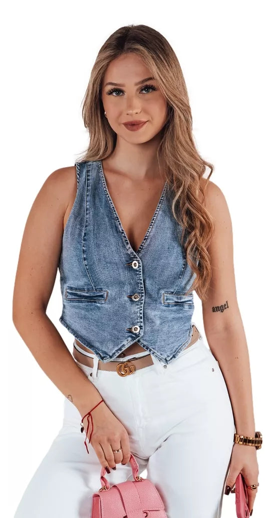 Moteriška džinsinė mėlyna liemenė Lerin