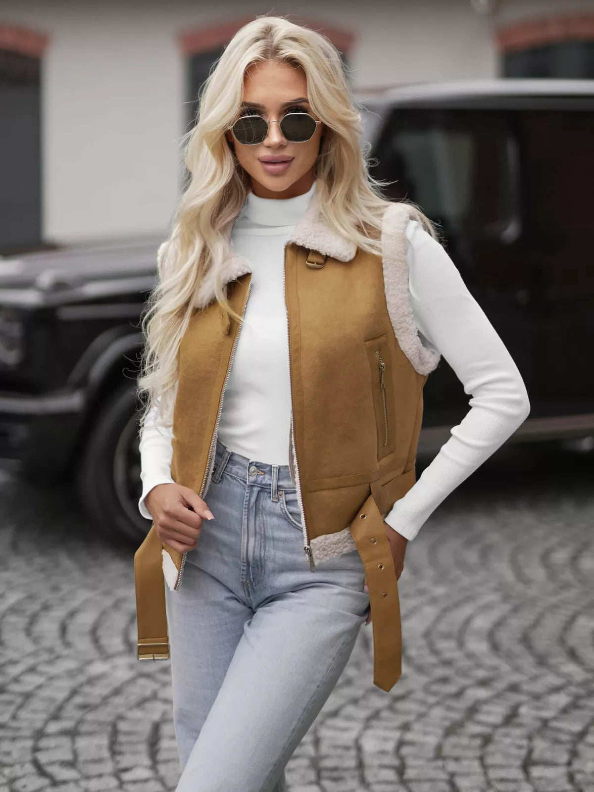 Moteriška ruda odinė liemenė Pixel